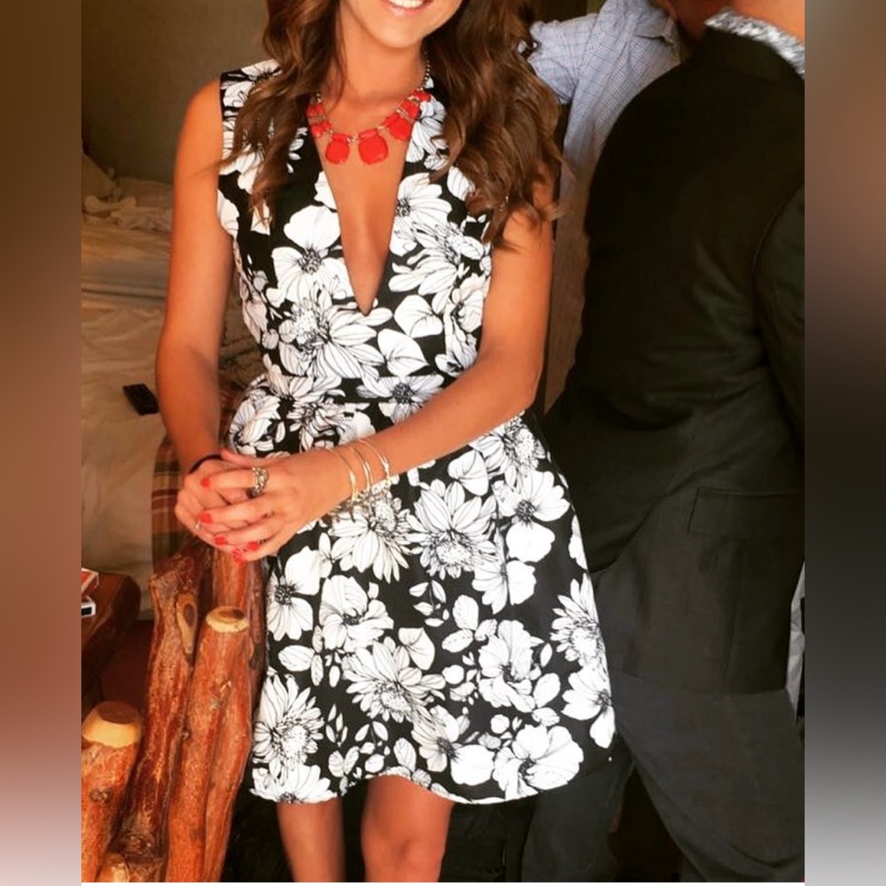 Charlotte Russe Black & White Floral Fit-and-Flare Dress